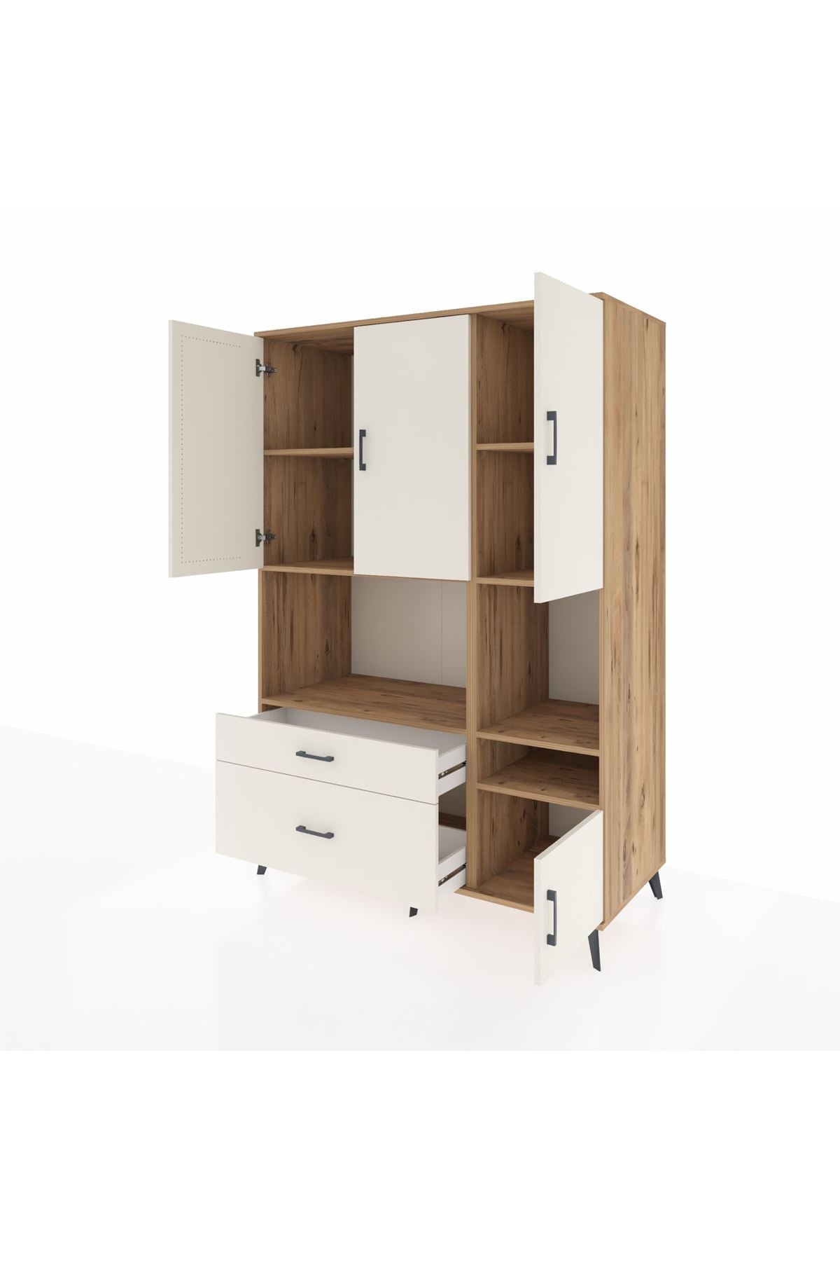 Kronos Dolap 7 Raflı 2 Çekmeceli 4 Kapaklı 132x59x195 Çam-Aytaşı/Aytaşı