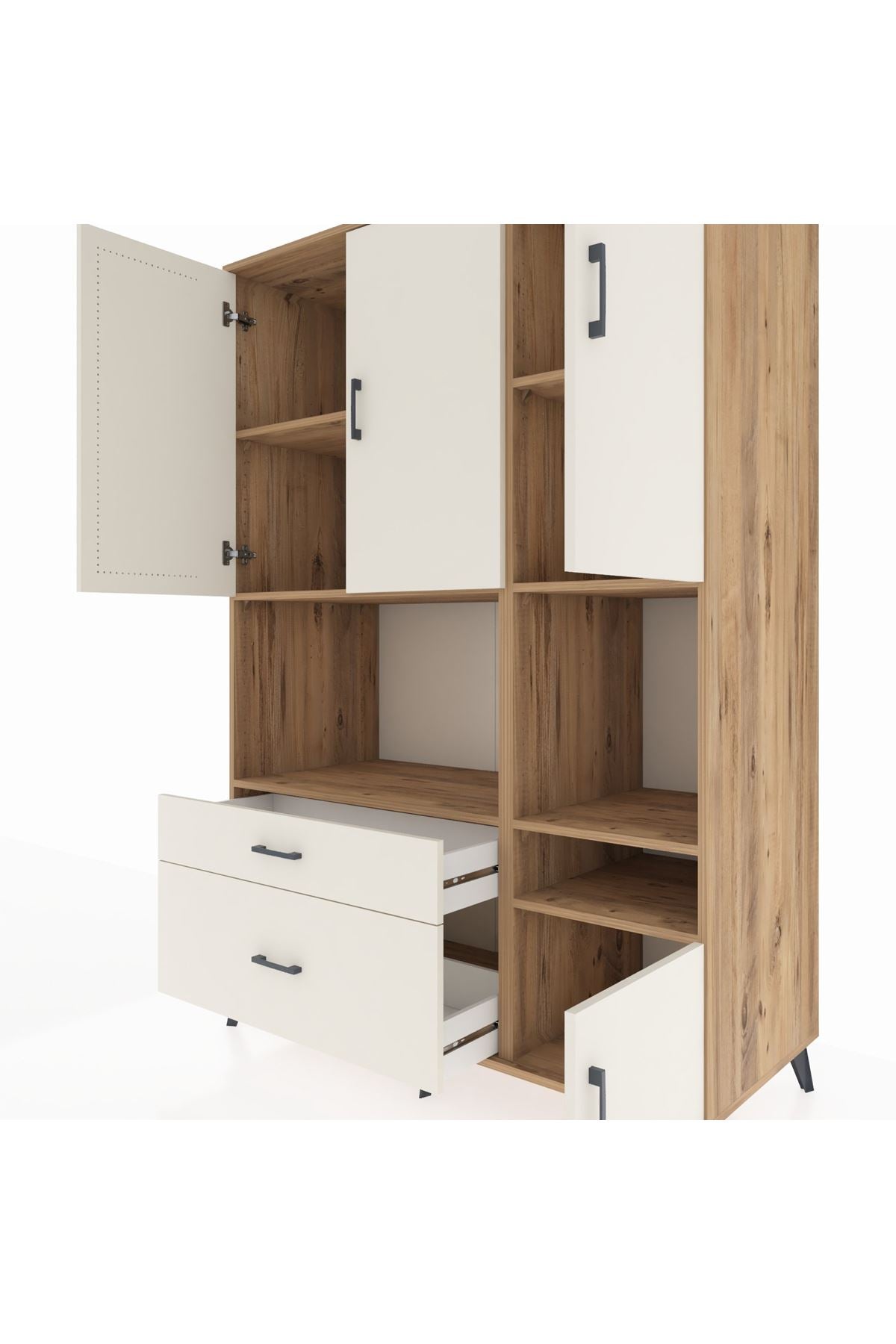 Kronos Dolap 7 Raflı 2 Çekmeceli 4 Kapaklı 132x59x195 Çam-Aytaşı/Aytaşı