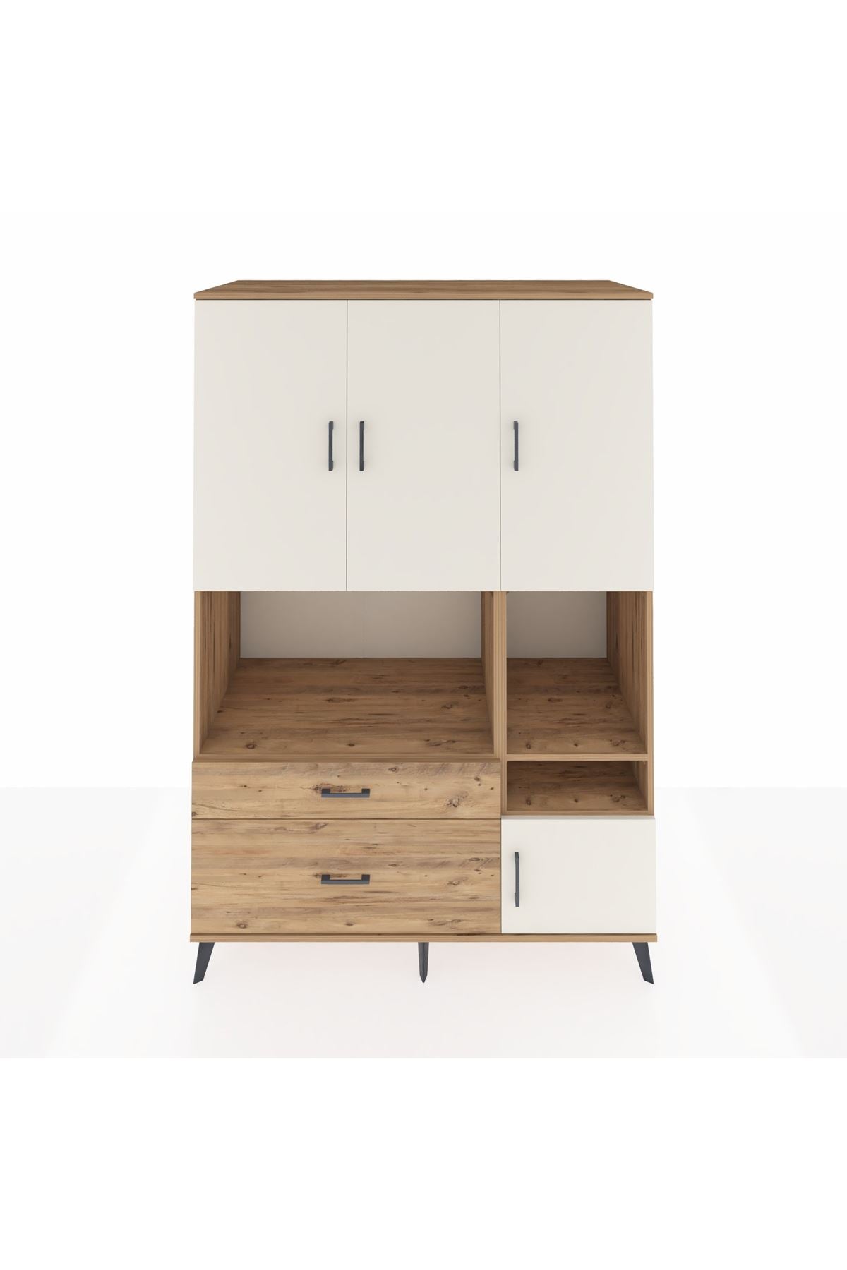 Kronos Dolap 7 Raflı 2 Çekmeceli 4 Kapaklı 132x59x195 Çam-Aytaşı/Çam