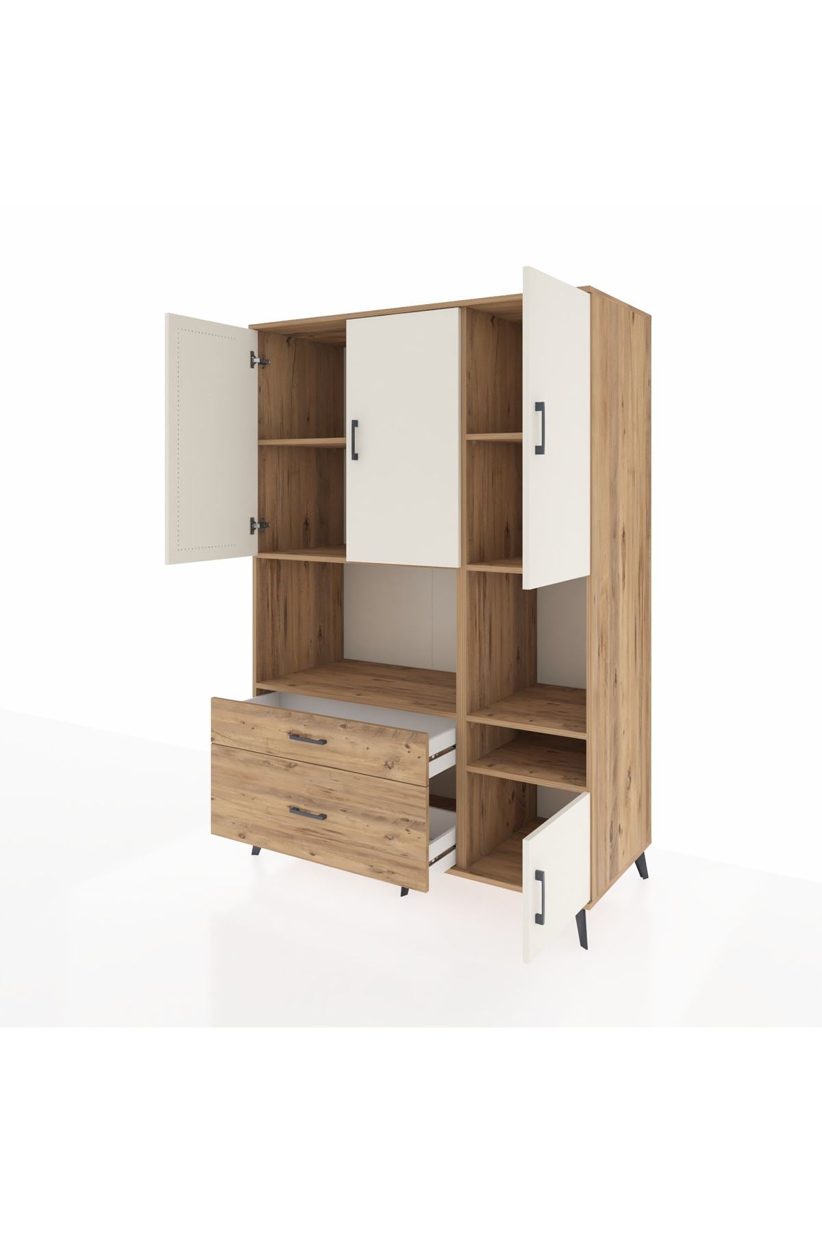 Kronos Dolap 7 Raflı 2 Çekmeceli 4 Kapaklı 132x59x195 Çam-Aytaşı/Çam