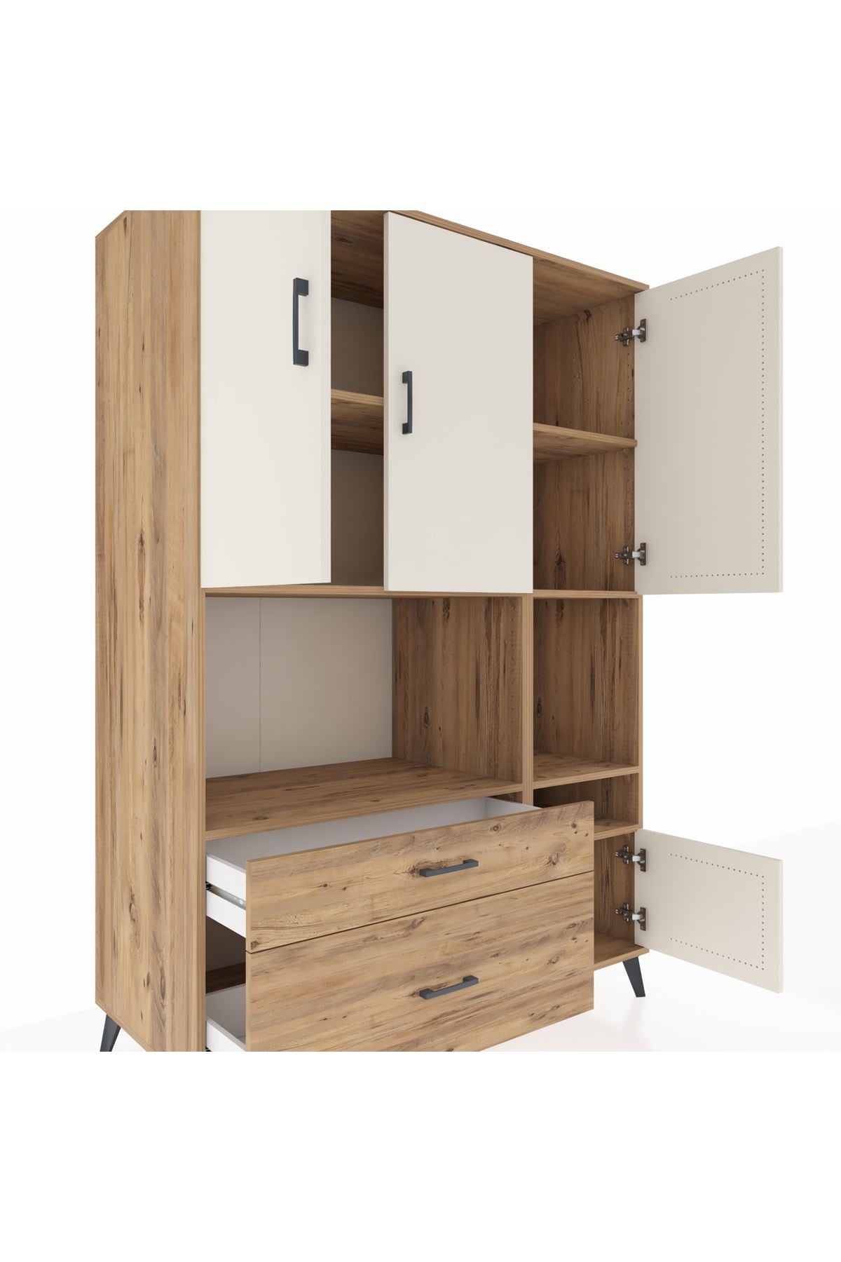 Kronos Dolap 7 Raflı 2 Çekmeceli 4 Kapaklı 132x59x195 Çam-Aytaşı/Çam