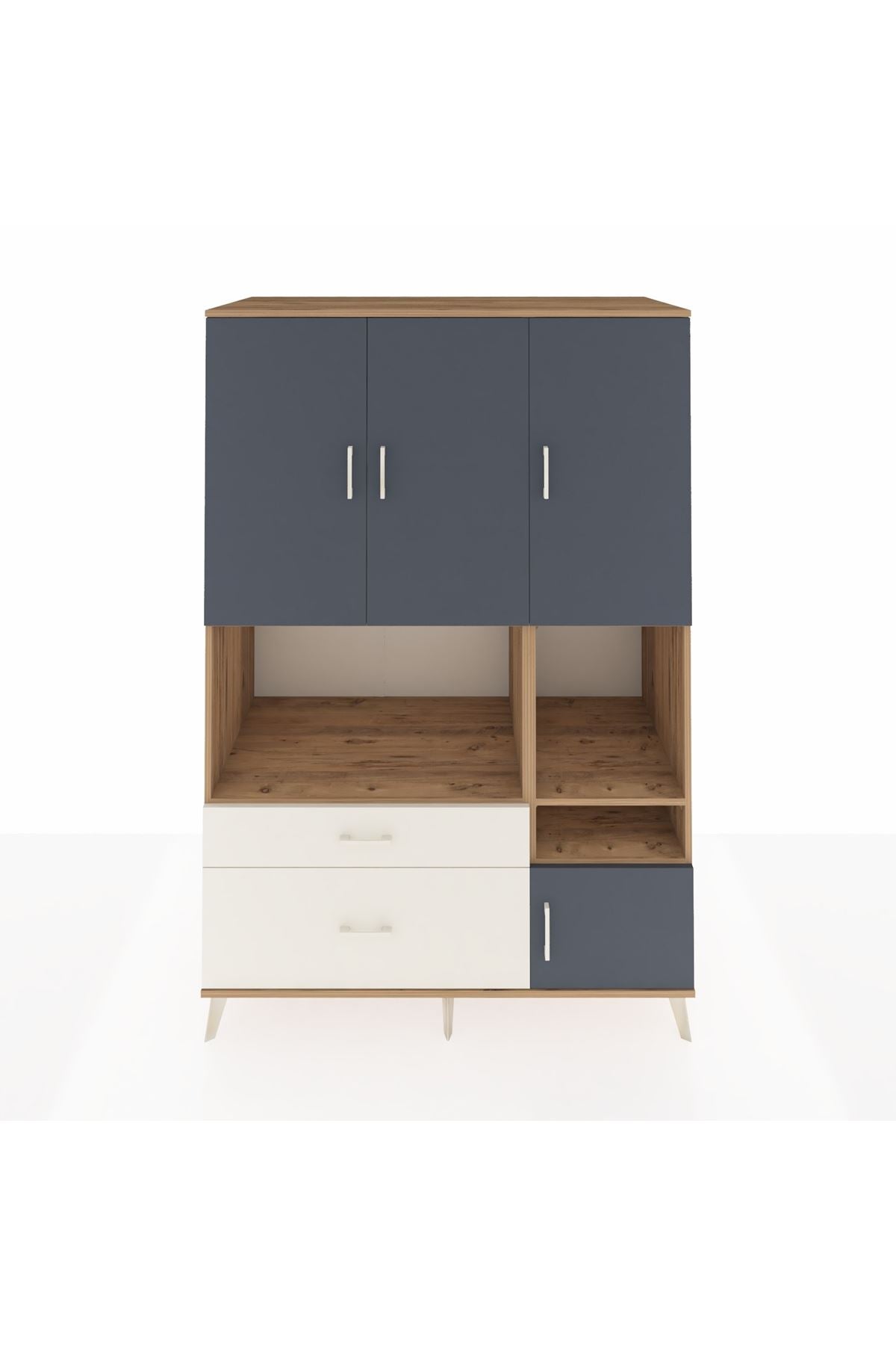 Kronos Dolap 7 Raflı 2 Çekmeceli 4 Kapaklı 132x59x195 Çam-Antrasit/Aytaşı