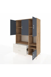 Kronos Dolap 7 Raflı 2 Çekmeceli 4 Kapaklı 132x59x195 Çam-Antrasit/Aytaşı