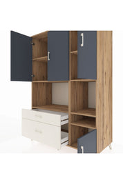 Kronos Dolap 7 Raflı 2 Çekmeceli 4 Kapaklı 132x59x195 Çam-Antrasit/Aytaşı