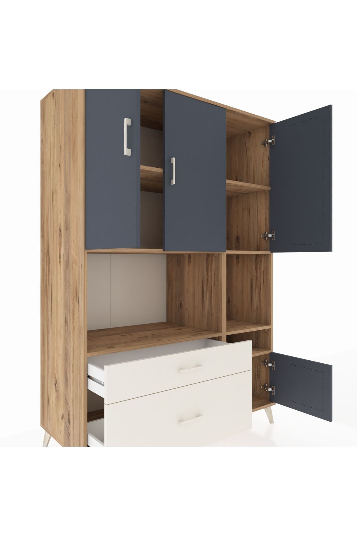 Kronos Dolap 7 Raflı 2 Çekmeceli 4 Kapaklı 132x59x195 Çam-Antrasit/Aytaşı