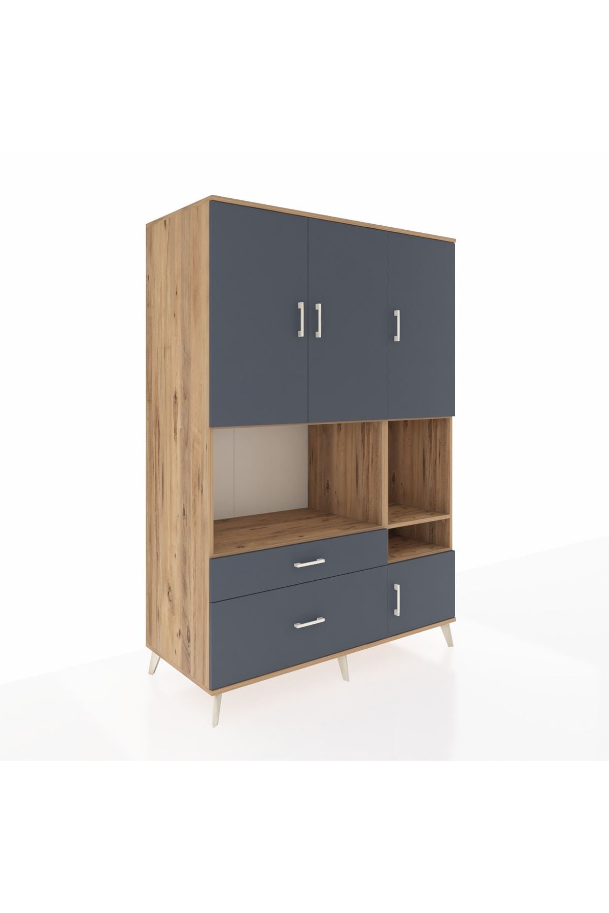 Kronos Dolap 7 Raflı 2 Çekmeceli 4 Kapaklı 132x59x195 Çam-Antrasit/Antrasit