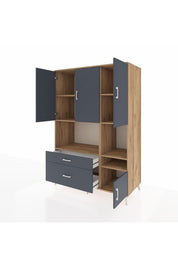 Kronos Dolap 7 Raflı 2 Çekmeceli 4 Kapaklı 132x59x195 Çam-Antrasit/Antrasit