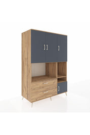 Kronos Dolap 7 Raflı 2 Çekmeceli 4 Kapaklı 132x59x195 Çam-Antrasit/Çam