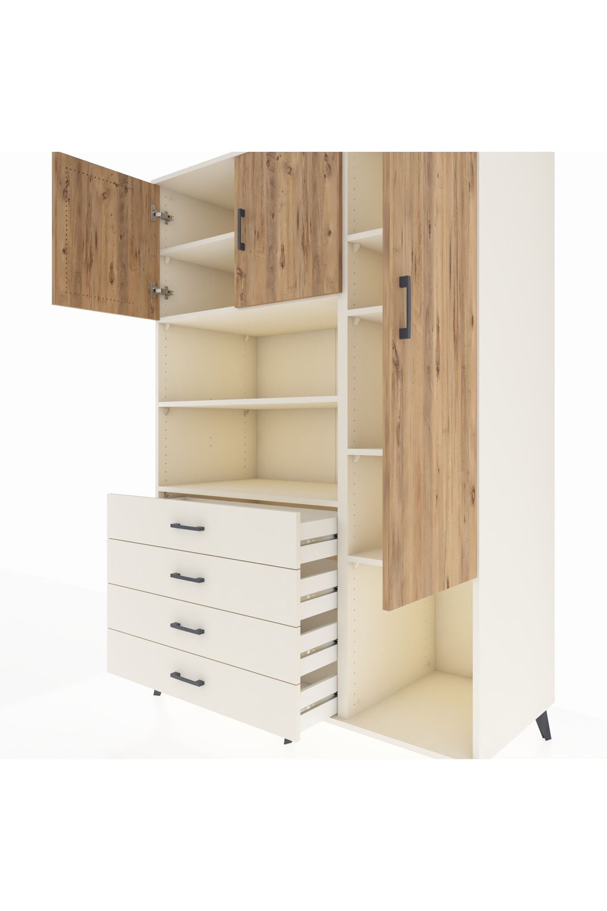 Kronos Dolap 8 Raflı 4 Çekmeceli 3 Kapaklı 132x59x195 Aytaşı-Çam/Aytaşı