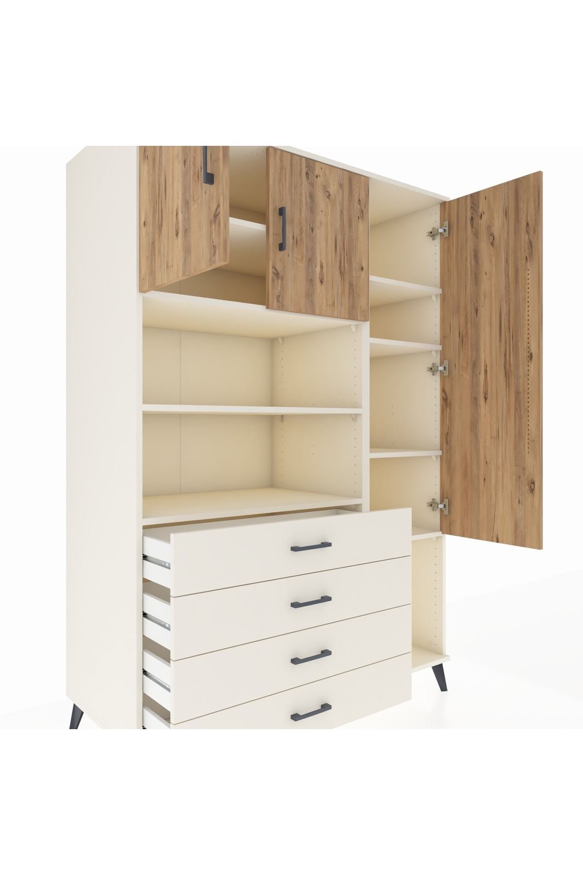 Kronos Dolap 8 Raflı 4 Çekmeceli 3 Kapaklı 132x59x195 Aytaşı-Çam/Aytaşı