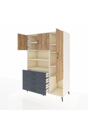 Kronos Dolap 8 Raflı 4 Çekmeceli 3 Kapaklı 132x59x195 Aytaşı-Çam/Antrasit