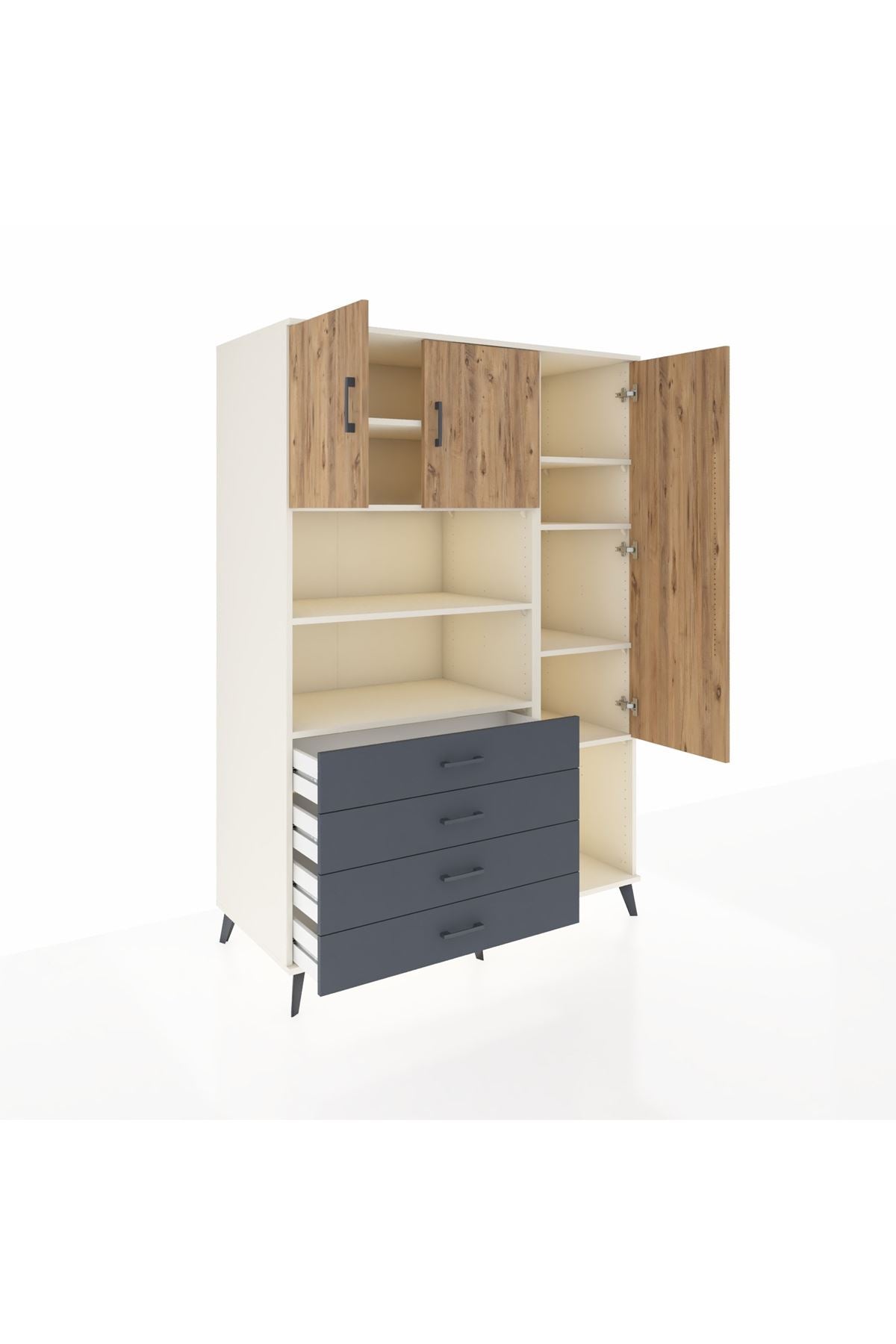 Kronos Dolap 8 Raflı 4 Çekmeceli 3 Kapaklı 132x59x195 Aytaşı-Çam/Antrasit