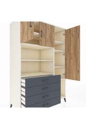 Kronos Dolap 8 Raflı 4 Çekmeceli 3 Kapaklı 132x59x195 Aytaşı-Çam/Antrasit