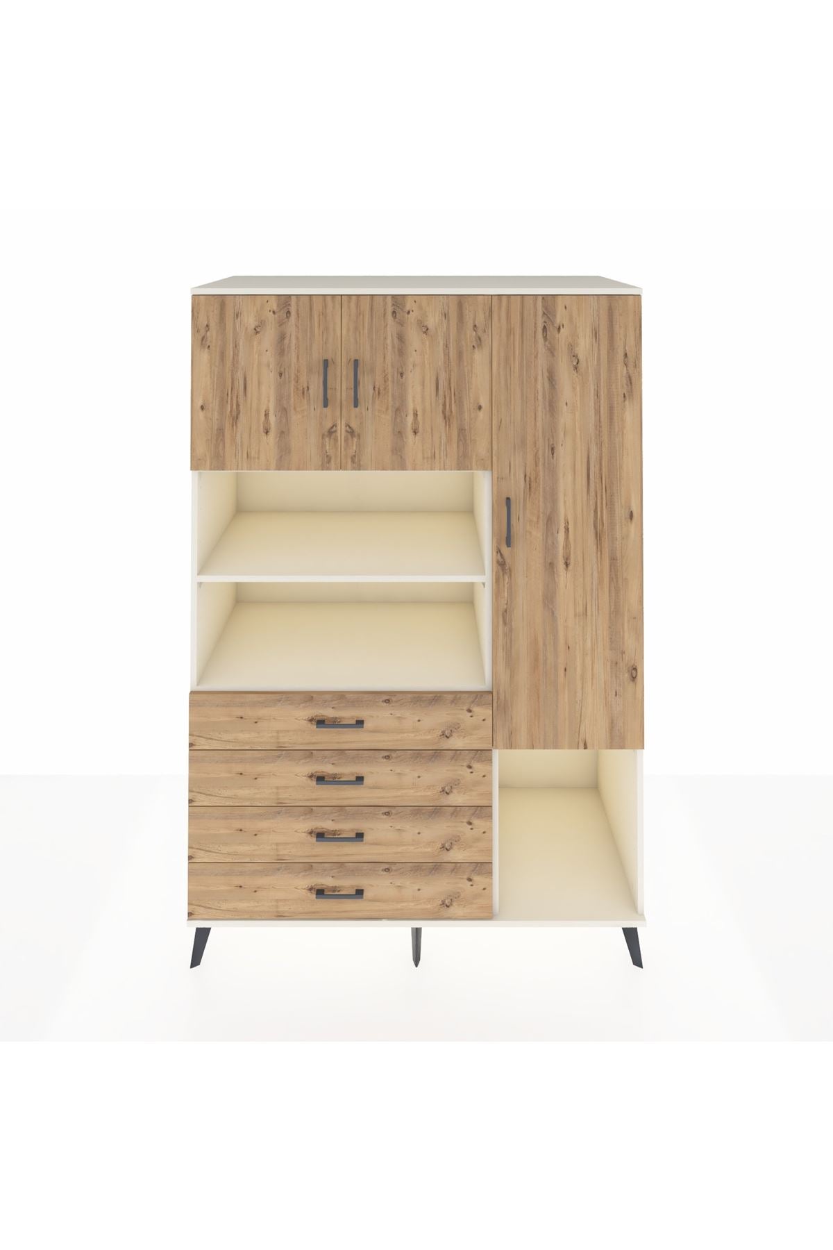 Kronos Dolap 8 Raflı 4 Çekmeceli 3 Kapaklı 132x59x195 Aytaşı-Çam/Çam