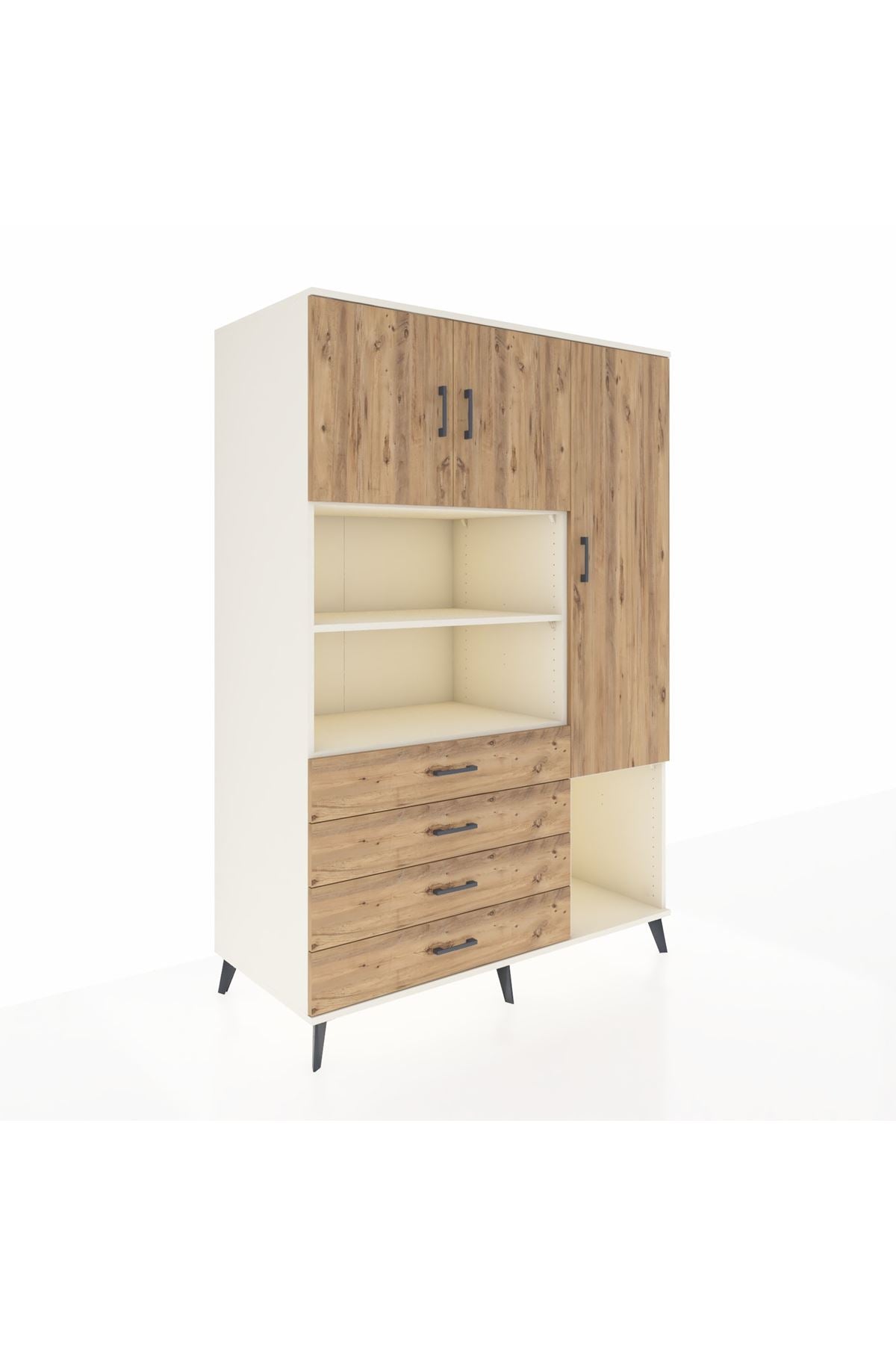 Kronos Dolap 8 Raflı 4 Çekmeceli 3 Kapaklı 132x59x195 Aytaşı-Çam/Çam