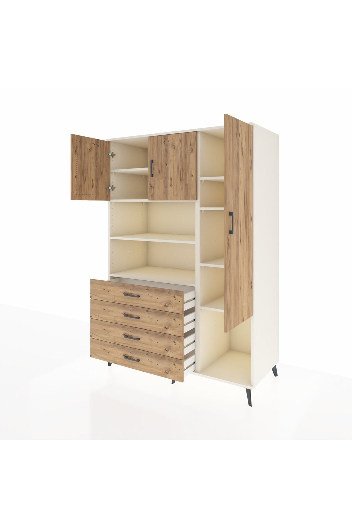 Kronos Dolap 8 Raflı 4 Çekmeceli 3 Kapaklı 132x59x195 Aytaşı-Çam/Çam