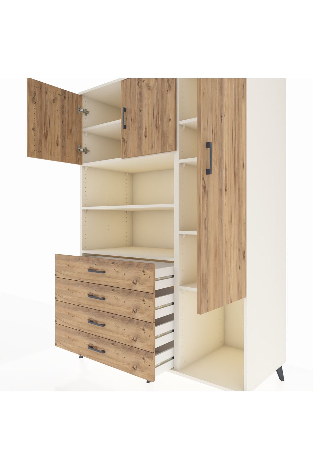 Kronos Dolap 8 Raflı 4 Çekmeceli 3 Kapaklı 132x59x195 Aytaşı-Çam/Çam
