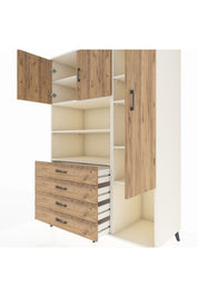 Kronos Dolap 8 Raflı 4 Çekmeceli 3 Kapaklı 132x59x195 Aytaşı-Çam/Çam