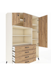 Kronos Dolap 8 Raflı 4 Çekmeceli 3 Kapaklı 132x59x195 Aytaşı-Çam/Çam