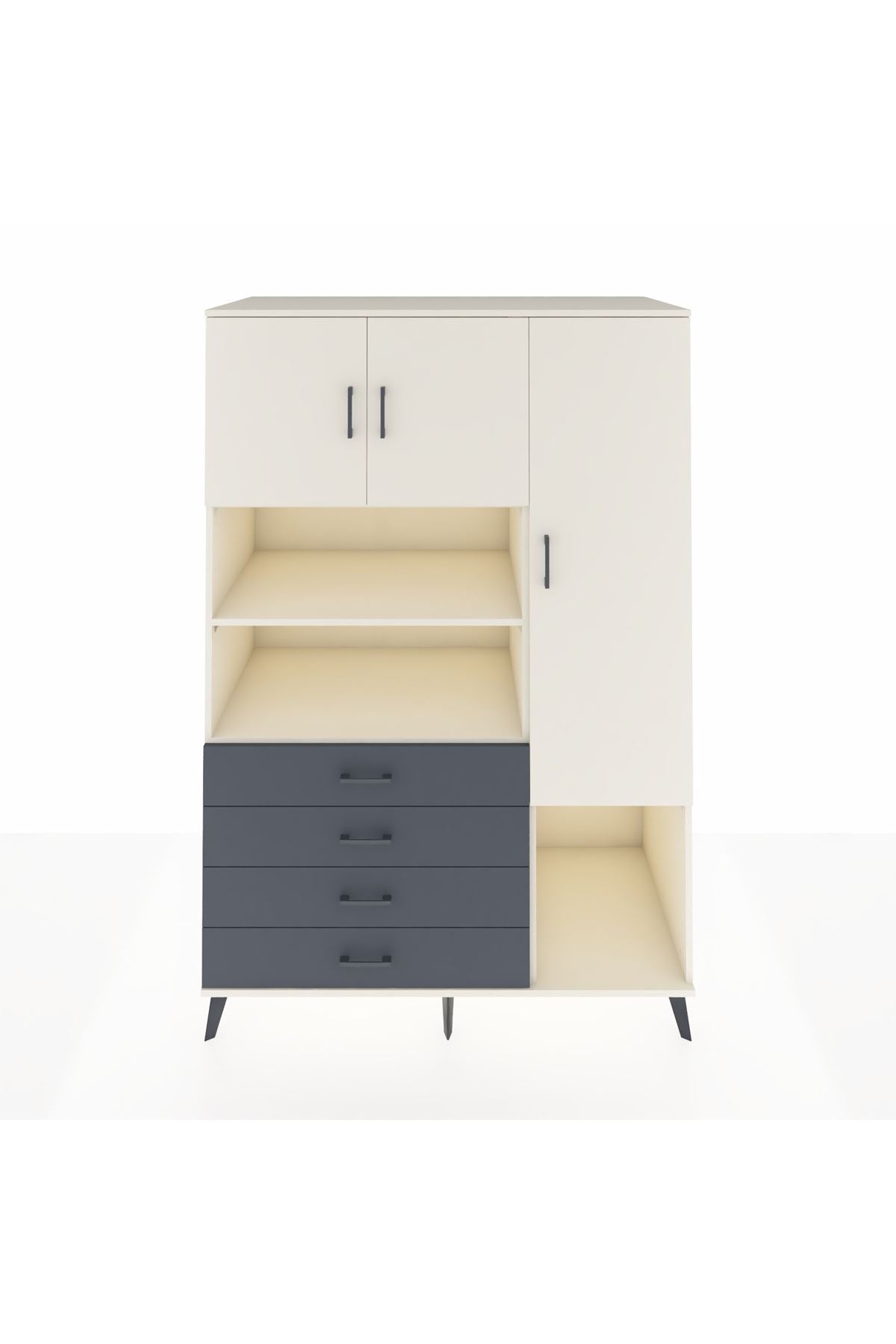 Kronos Dolap 8 Raflı 4 Çekmeceli 3 Kapaklı 132x59x195 Aytaşı-Aytaşı/Antrasit