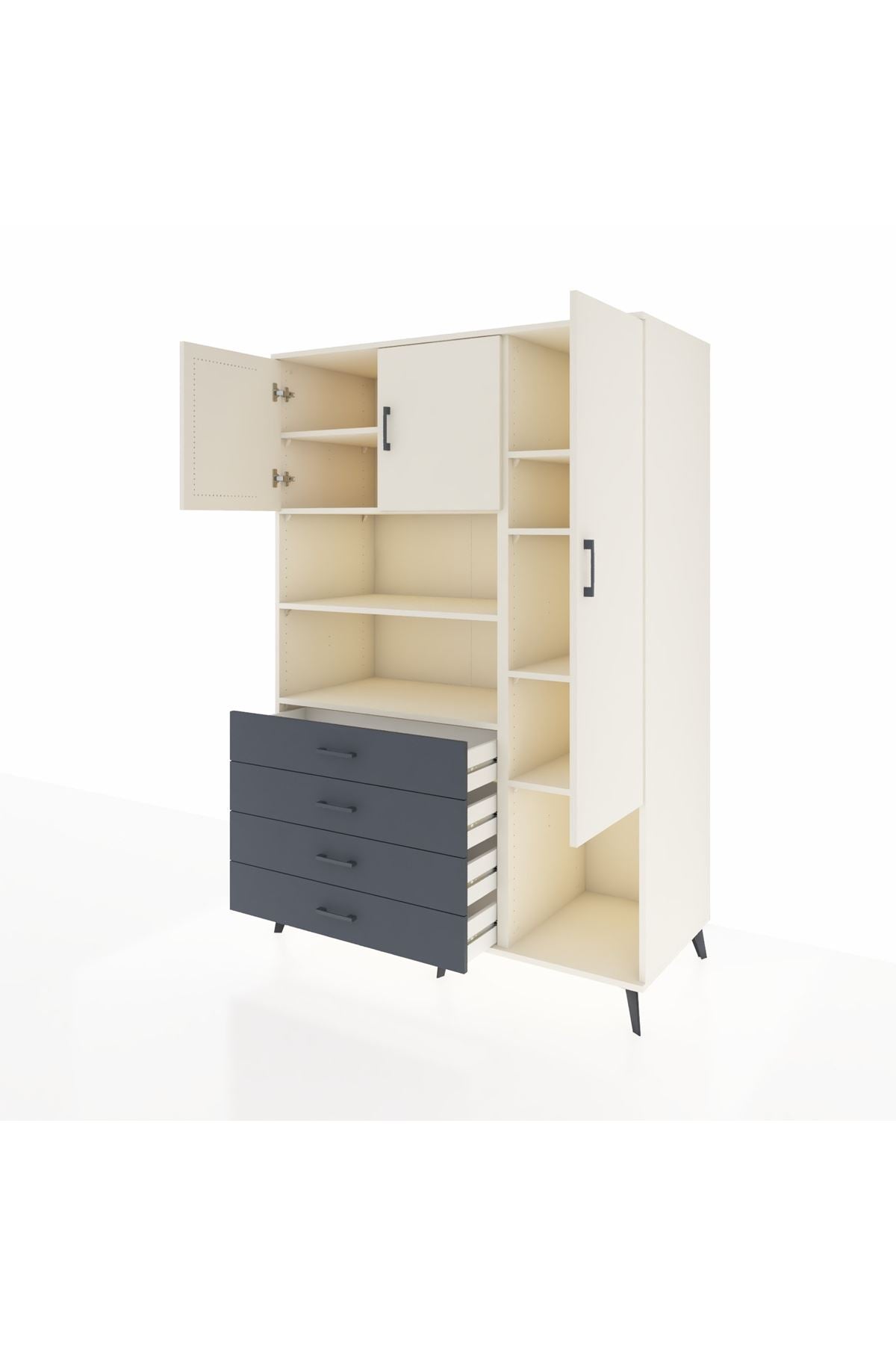 Kronos Dolap 8 Raflı 4 Çekmeceli 3 Kapaklı 132x59x195 Aytaşı-Aytaşı/Antrasit