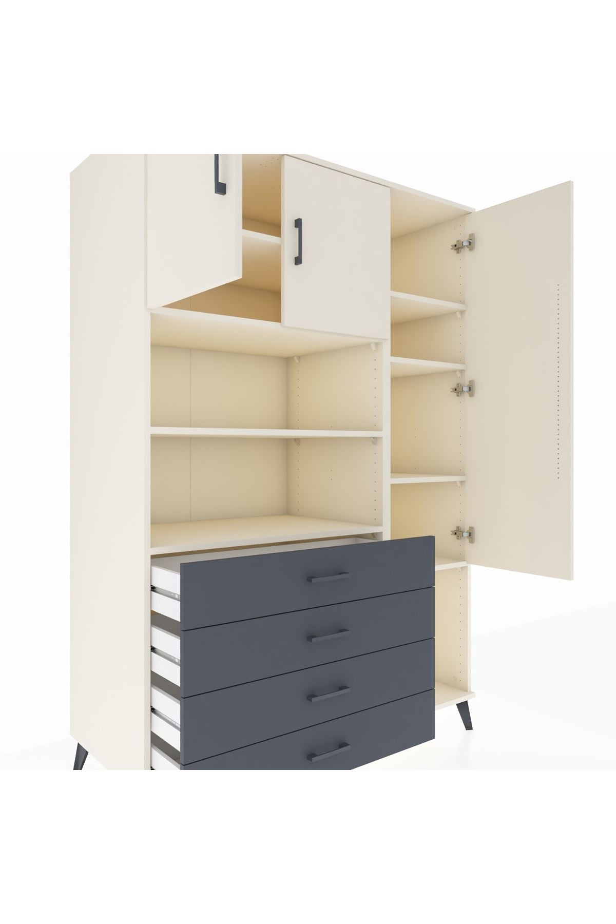 Kronos Dolap 8 Raflı 4 Çekmeceli 3 Kapaklı 132x59x195 Aytaşı-Aytaşı/Antrasit