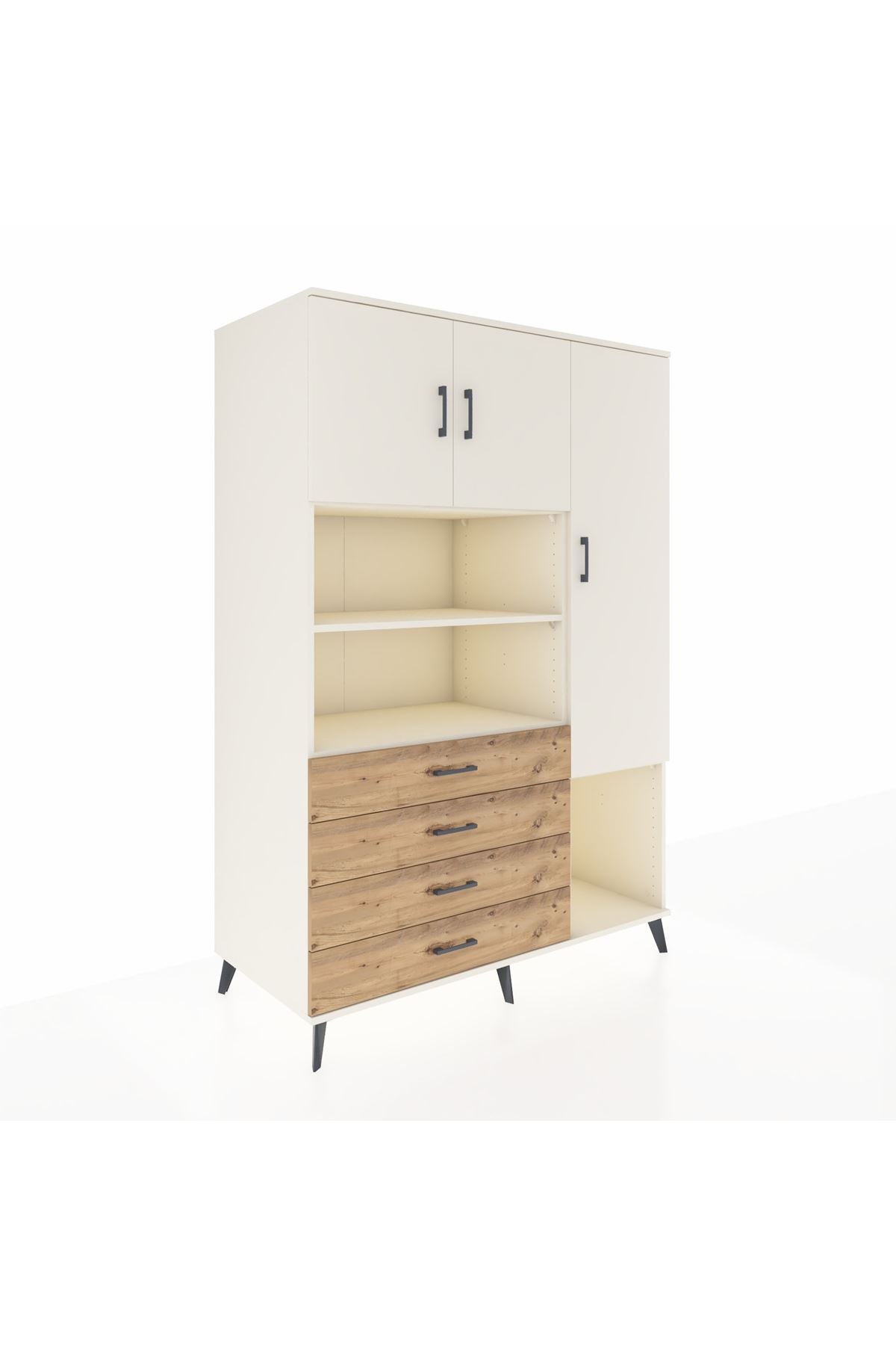 Kronos Dolap 8 Raflı 4 Çekmeceli 3 Kapaklı 132x59x195 Aytaşı-Aytaşı/Çam