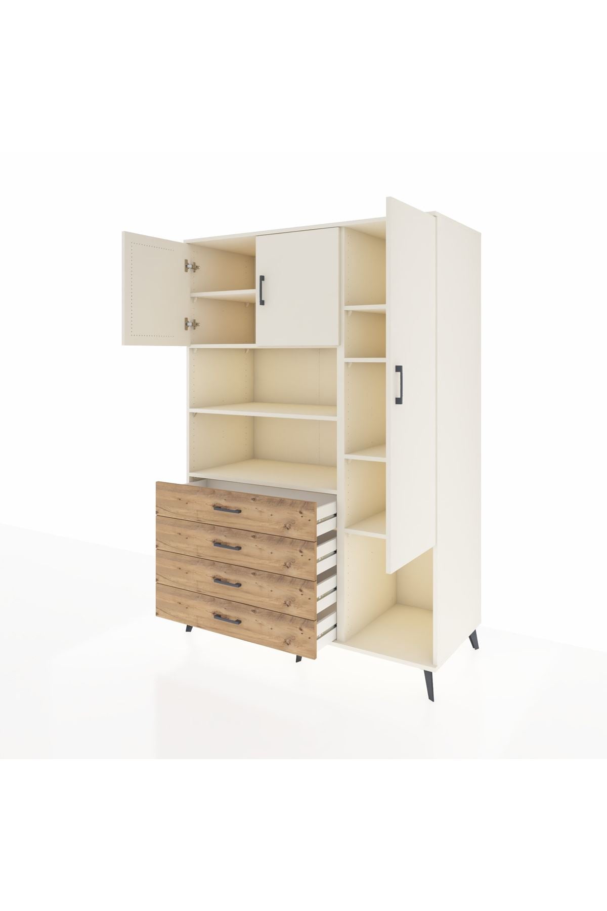 Kronos Dolap 8 Raflı 4 Çekmeceli 3 Kapaklı 132x59x195 Aytaşı-Aytaşı/Çam