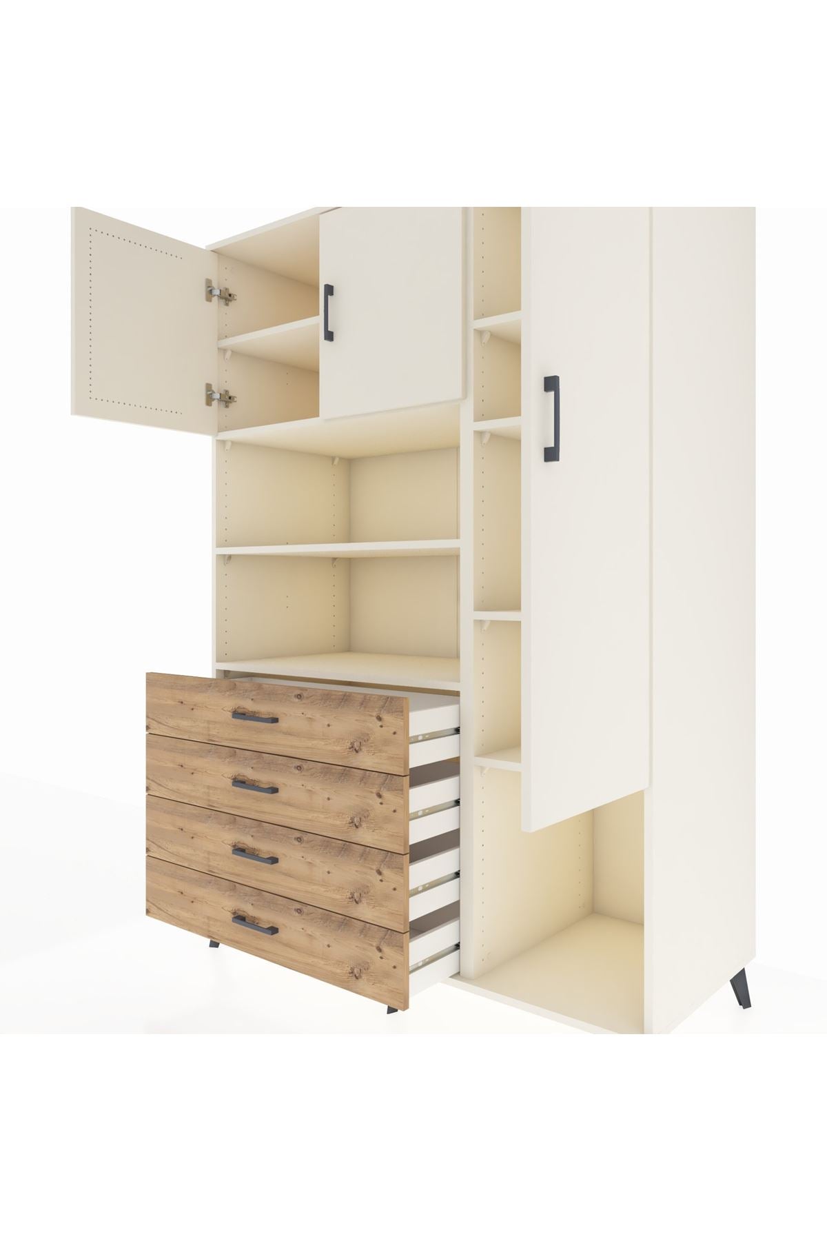 Kronos Dolap 8 Raflı 4 Çekmeceli 3 Kapaklı 132x59x195 Aytaşı-Aytaşı/Çam