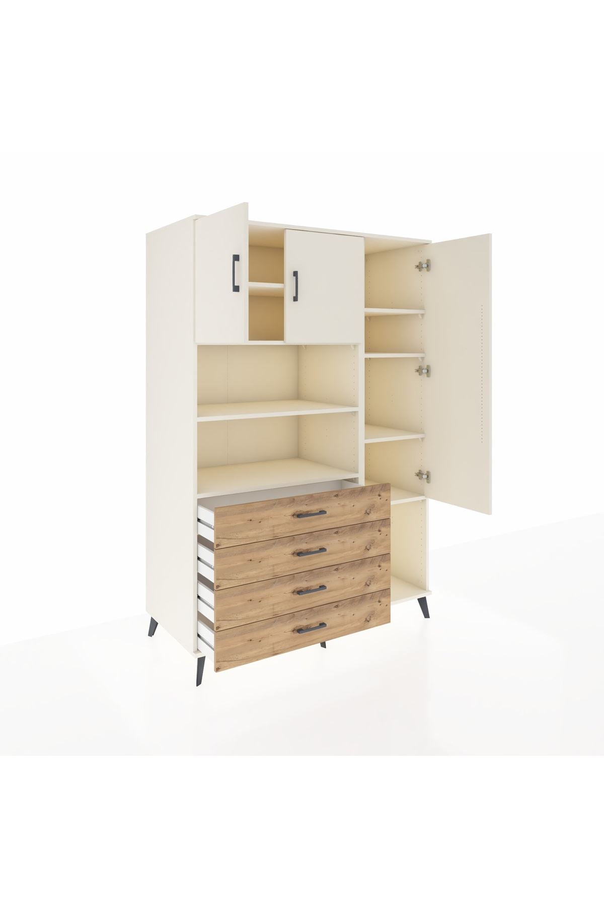 Kronos Dolap 8 Raflı 4 Çekmeceli 3 Kapaklı 132x59x195 Aytaşı-Aytaşı/Çam