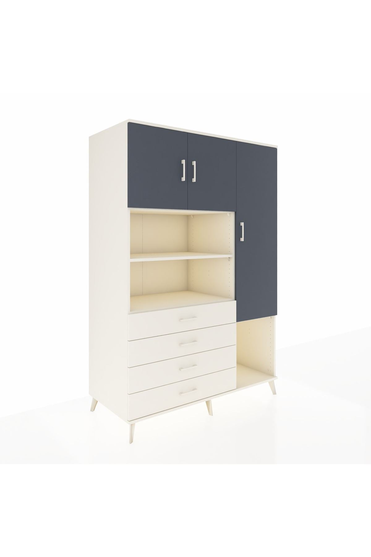 Kronos Dolap 8 Raflı 4 Çekmeceli 3 Kapaklı 132x59x195 Aytaşı-Antrasit/Aytaşı