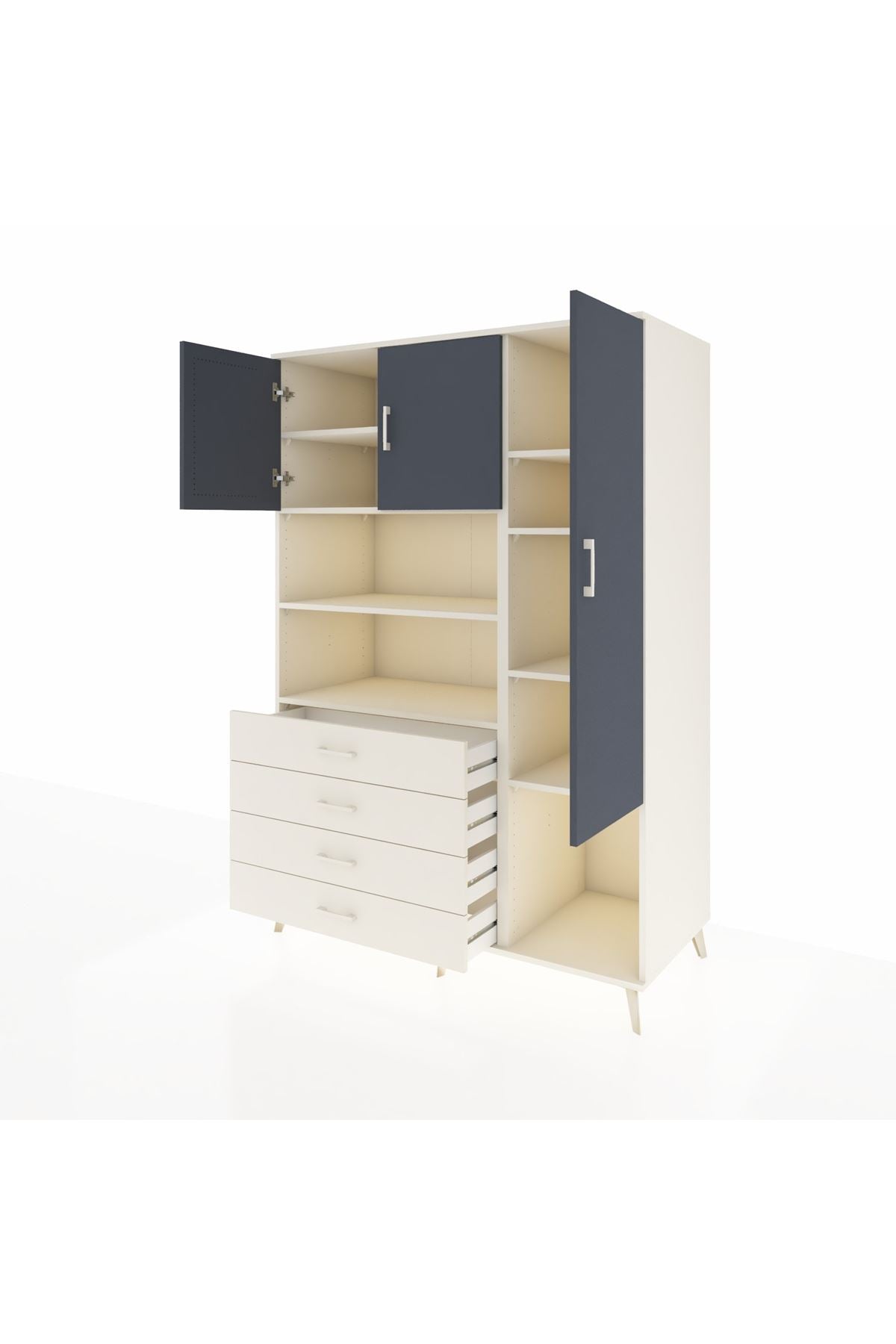 Kronos Dolap 8 Raflı 4 Çekmeceli 3 Kapaklı 132x59x195 Aytaşı-Antrasit/Aytaşı