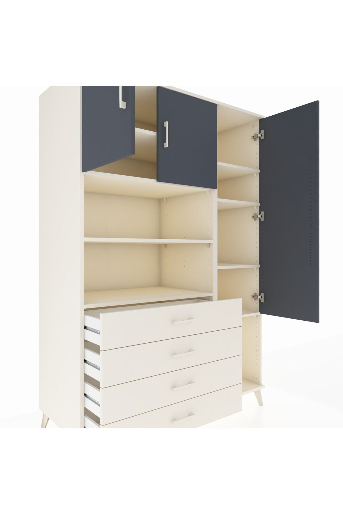 Kronos Dolap 8 Raflı 4 Çekmeceli 3 Kapaklı 132x59x195 Aytaşı-Antrasit/Aytaşı