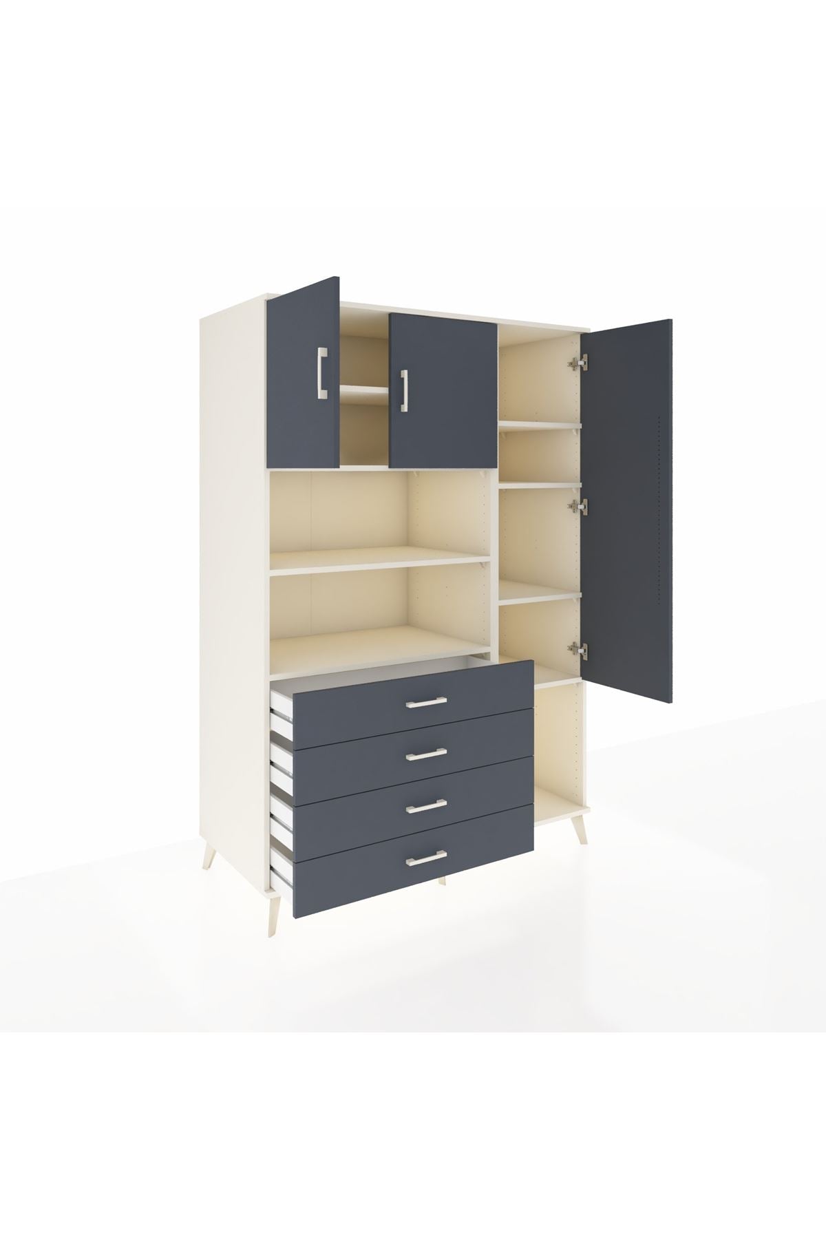 Kronos Dolap 8 Raflı 4 Çekmeceli 3 Kapaklı 132x59x195 Aytaşı-Antrasit/Antrasit