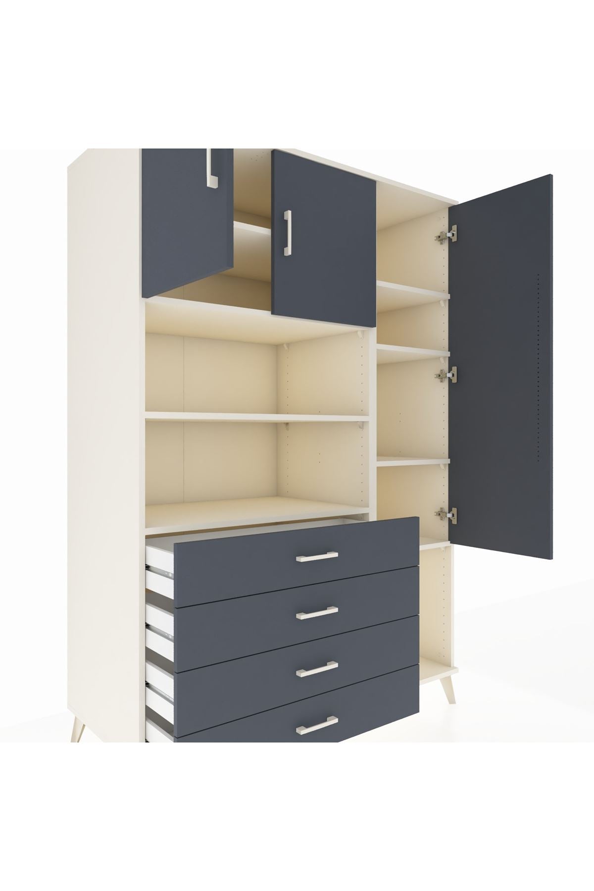 Kronos Dolap 8 Raflı 4 Çekmeceli 3 Kapaklı 132x59x195 Aytaşı-Antrasit/Antrasit