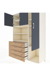 Kronos Dolap 8 Raflı 4 Çekmeceli 3 Kapaklı 132x59x195 Aytaşı-Antrasit/Çam