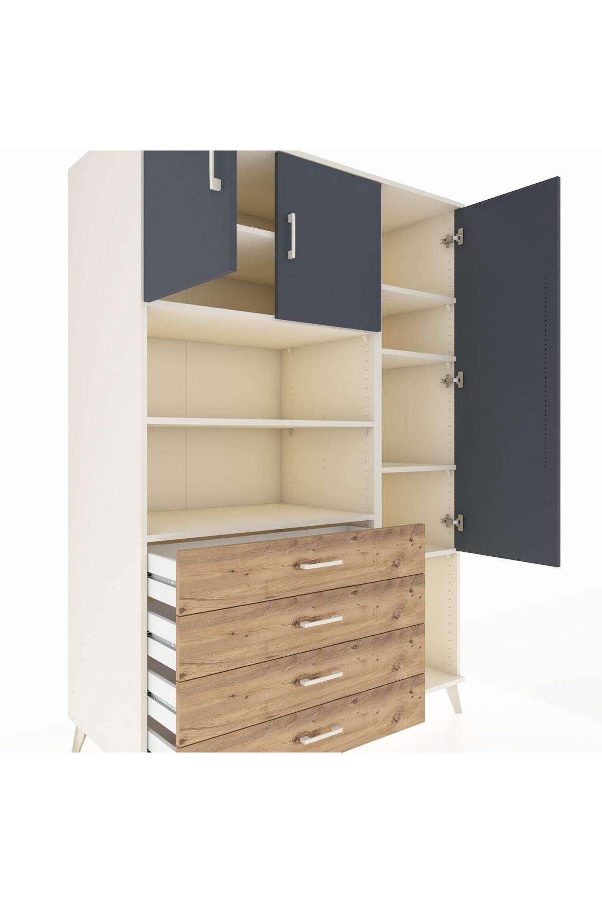 Kronos Dolap 8 Raflı 4 Çekmeceli 3 Kapaklı 132x59x195 Aytaşı-Antrasit/Çam