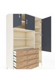 Kronos Dolap 8 Raflı 4 Çekmeceli 3 Kapaklı 132x59x195 Aytaşı-Antrasit/Çam