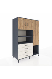 Kronos Dolap 8 Raflı 4 Çekmeceli 3 Kapaklı 132x59x195 Antrasit-Çam/Aytaşı