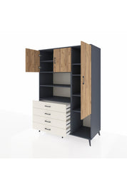 Kronos Dolap 8 Raflı 4 Çekmeceli 3 Kapaklı 132x59x195 Antrasit-Çam/Aytaşı