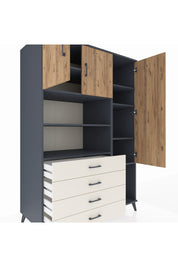 Kronos Dolap 8 Raflı 4 Çekmeceli 3 Kapaklı 132x59x195 Antrasit-Çam/Aytaşı