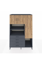Kronos Dolap 8 Raflı 4 Çekmeceli 3 Kapaklı 132x59x195 Antrasit-Çam/Antrasit