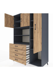 Kronos Dolap 8 Raflı 4 Çekmeceli 3 Kapaklı 132x59x195 Antrasit-Çam/Çam