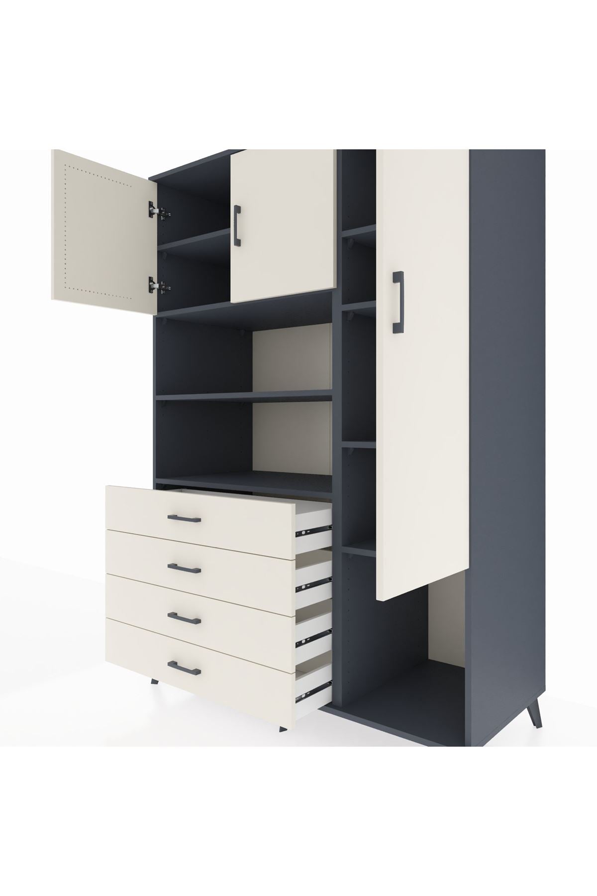 Kronos Dolap 8 Raflı 4 Çekmeceli 3 Kapaklı 132x59x195 Antrasit-Aytaşı/Aytaşı