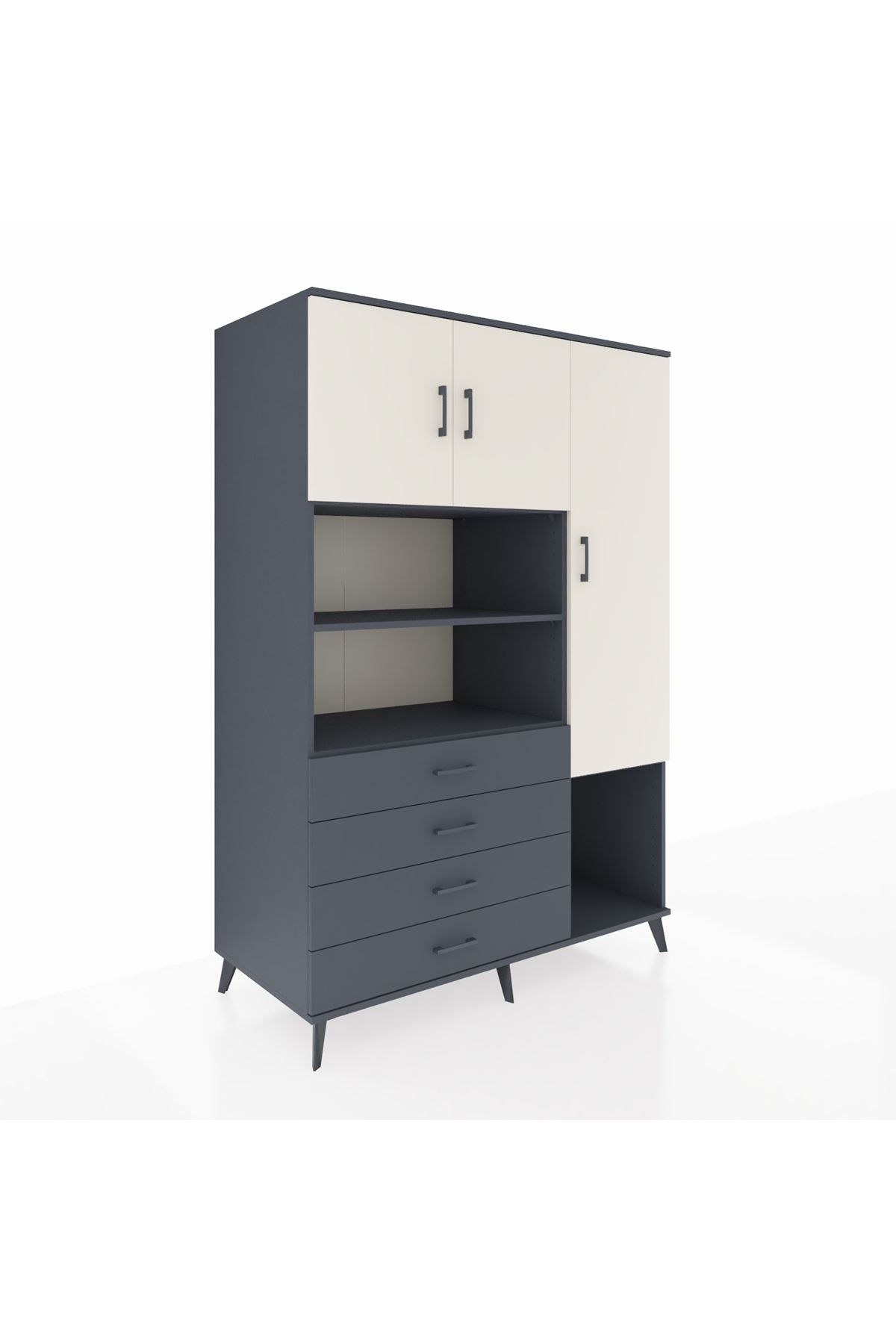 Kronos Dolap 8 Raflı 4 Çekmeceli 3 Kapaklı 132x59x195 Antrasit-Aytaşı/Antrasit