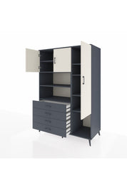 Kronos Dolap 8 Raflı 4 Çekmeceli 3 Kapaklı 132x59x195 Antrasit-Aytaşı/Antrasit