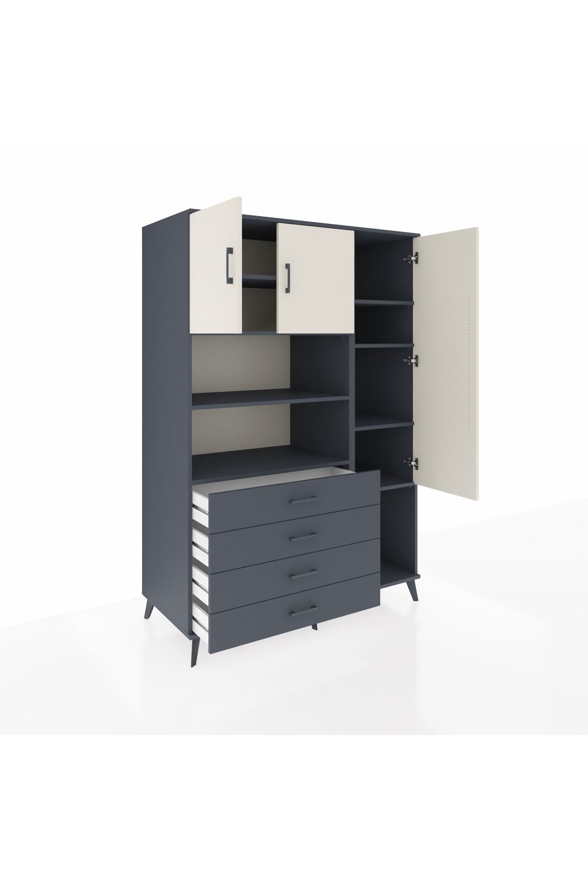 Kronos Dolap 8 Raflı 4 Çekmeceli 3 Kapaklı 132x59x195 Antrasit-Aytaşı/Antrasit