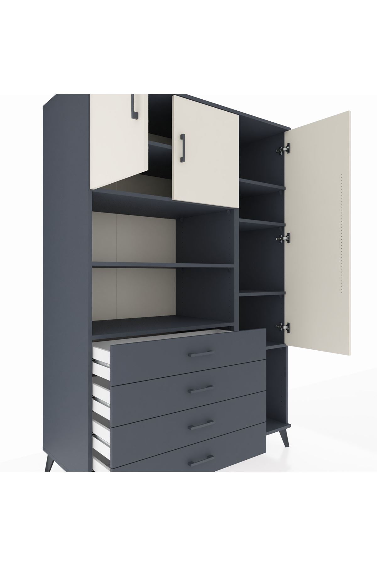 Kronos Dolap 8 Raflı 4 Çekmeceli 3 Kapaklı 132x59x195 Antrasit-Aytaşı/Antrasit