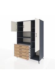 Kronos Dolap 8 Raflı 4 Çekmeceli 3 Kapaklı 132x59x195 Antrasit-Aytaşı/Çam