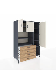 Kronos Dolap 8 Raflı 4 Çekmeceli 3 Kapaklı 132x59x195 Antrasit-Aytaşı/Çam